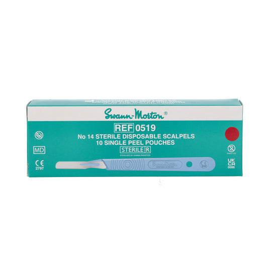 Swann Morton Scalpel - Disposable and Sterile - No.14 Blade with Polystyrene Handle x 10