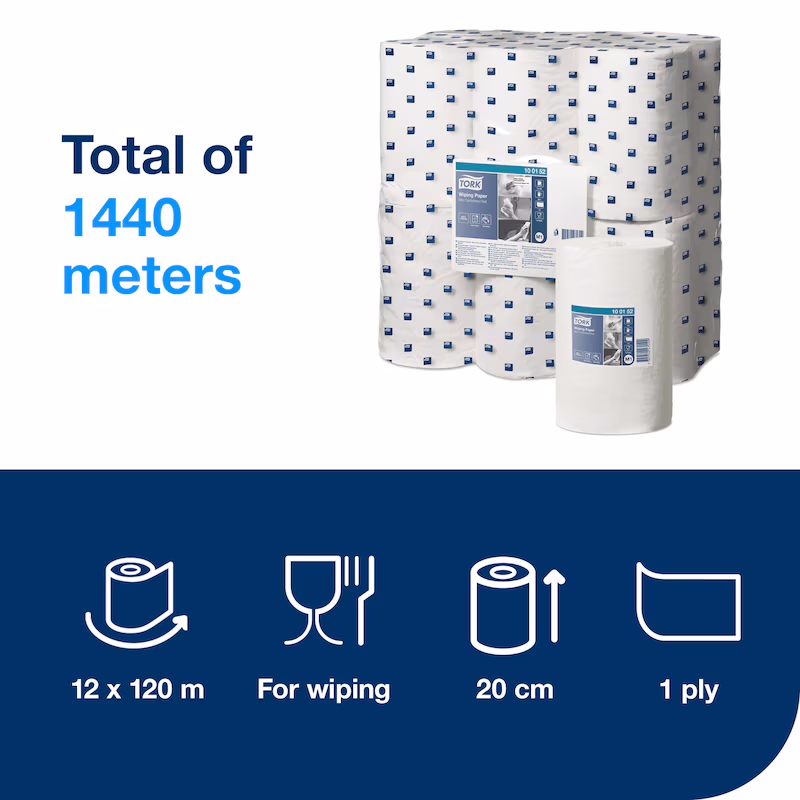 Tork White M1 Mini Centrefeed 1 Ply wiping Paper Roll 120M - Pack of 12