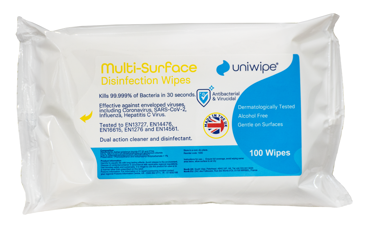 Uniwipe - Multi-Surface Disinfection Wipes (Pack of 100)