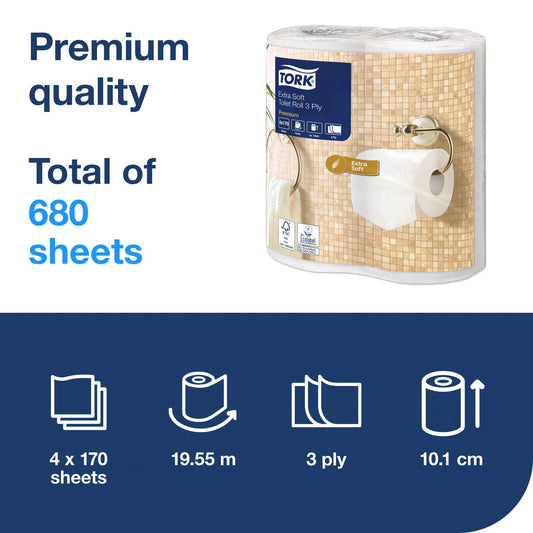 Tork Extra Soft Conventional Toilet Roll Premium – 3 Ply - 40 Rolls