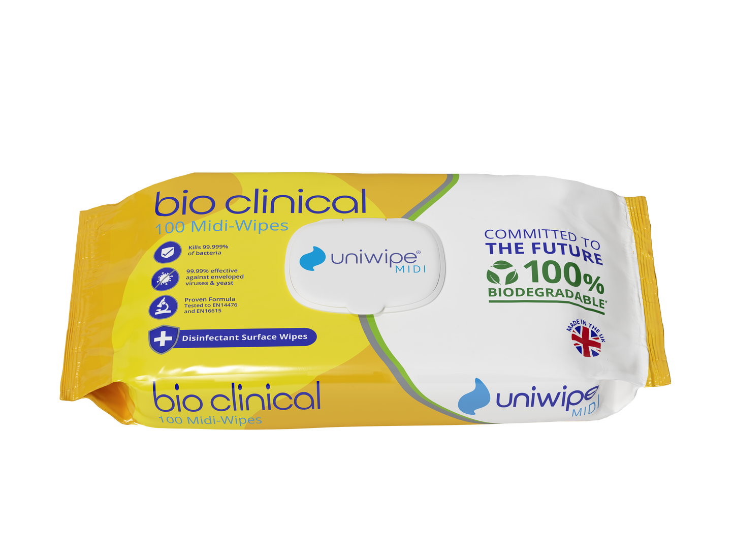 Uniwipe - Bioclinical Disinfectant Surface Wipes 100% Biodegradable Wipes (Pack of 100)