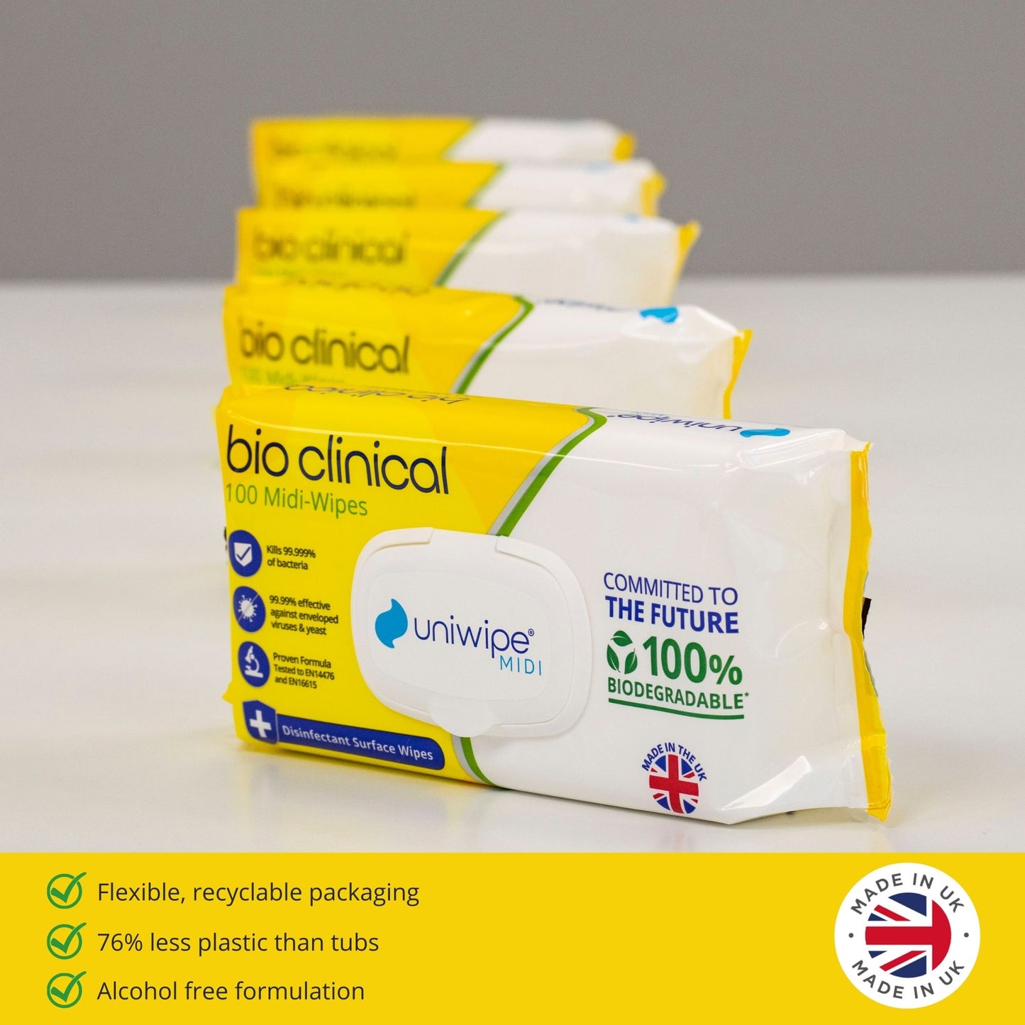 Uniwipe - Bioclinical Disinfectant Surface Wipes 100% Biodegradable Wipes (Pack of 100)