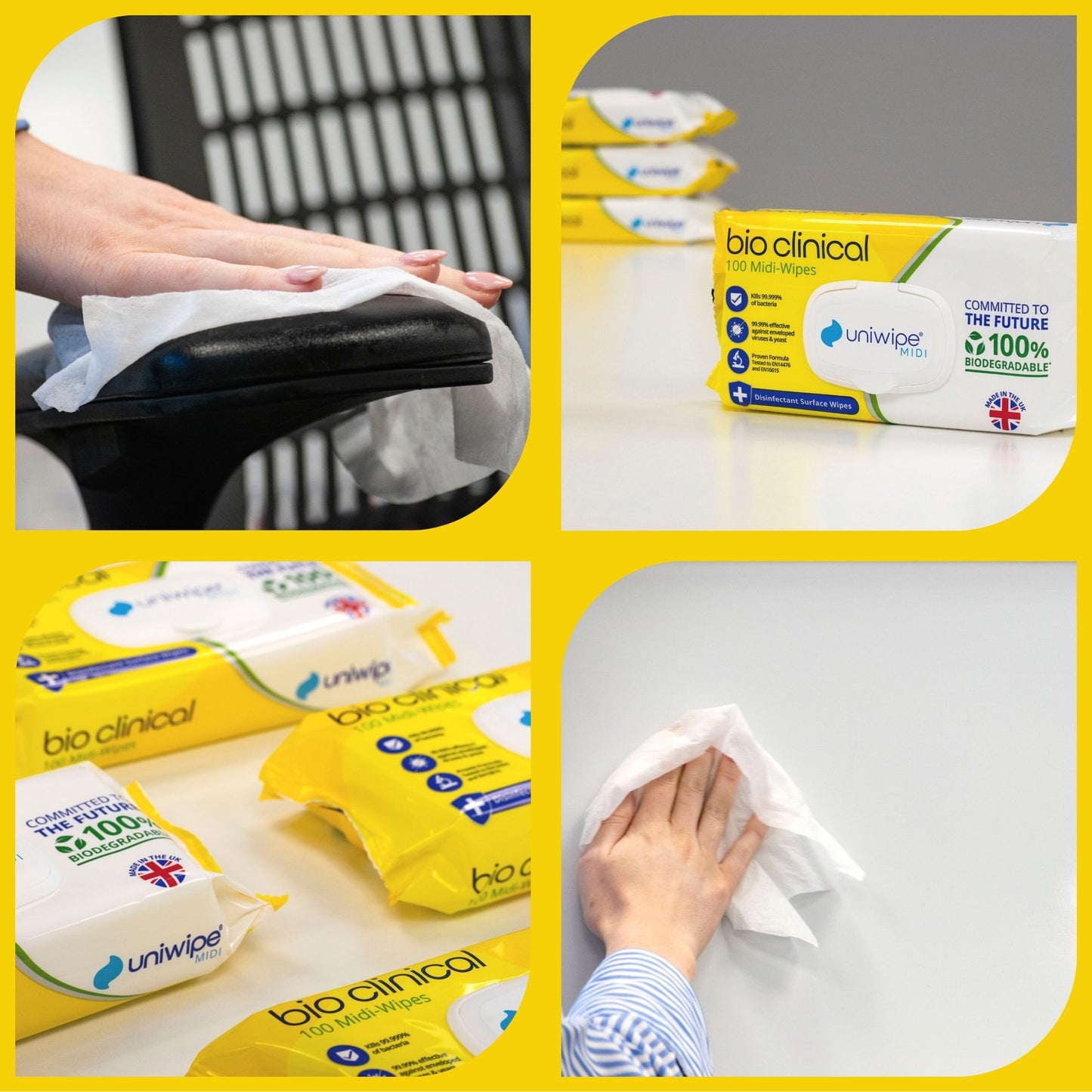 Uniwipe - Bioclinical Disinfectant Surface Wipes 100% Biodegradable Wipes (Pack of 100)