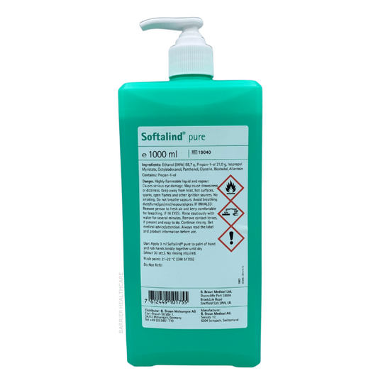 Softalind Pure 1000ML Hand Disinfectant Bottle - Dispensing Pump