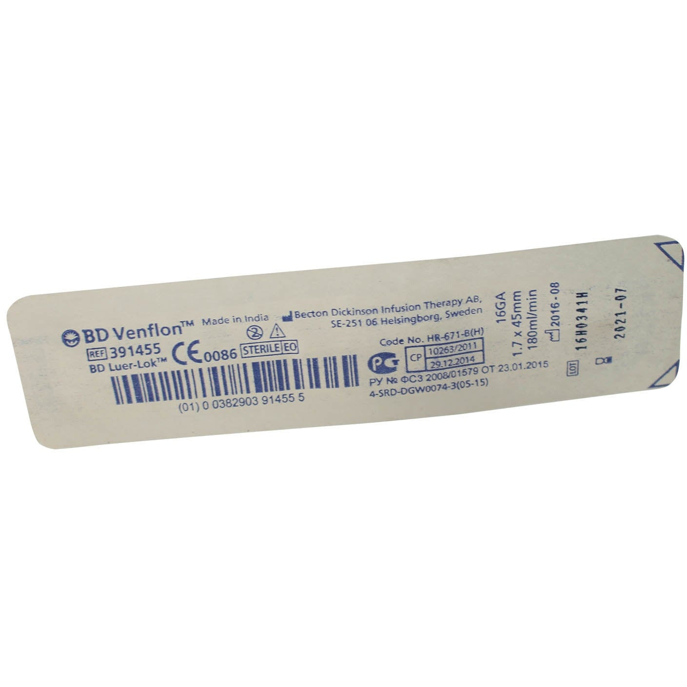 BD Venflon Peripheral IV Catheter Ported 16g, 45mm Winged - Box of 50