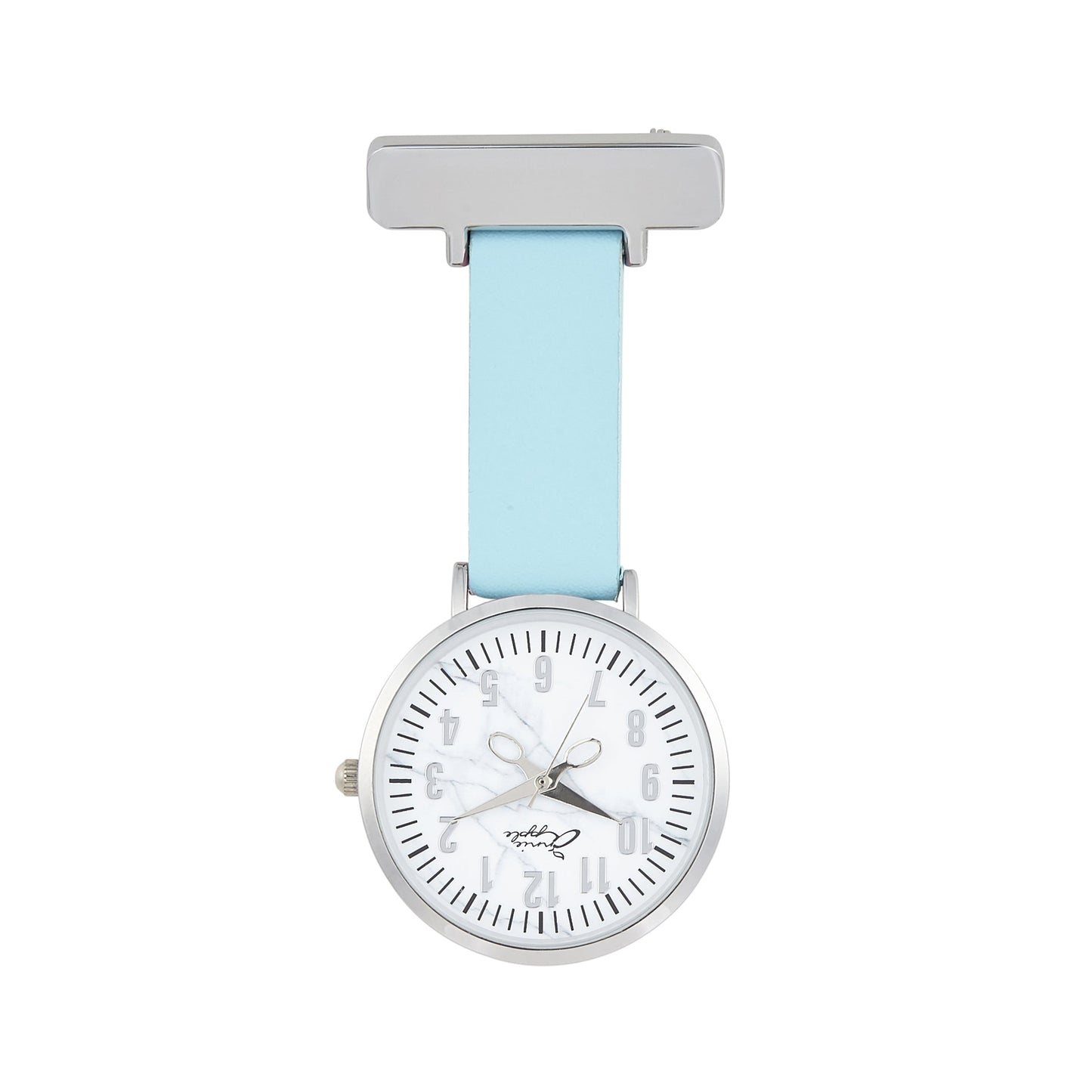Annie Apple Nurses Fob Watch - Aurora - Marble/Silver/Blue - Leather - 35mm