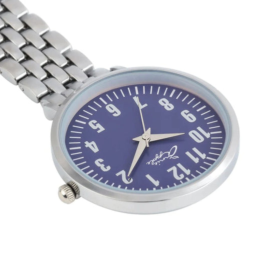 Annie Apple Nurses Fob Watch - Aurora - Navy/Silver - Link - 35mm