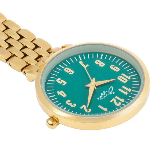 Annie Apple Nurses Fob Watch - Aurora - Green/Gold - Link - 35mm