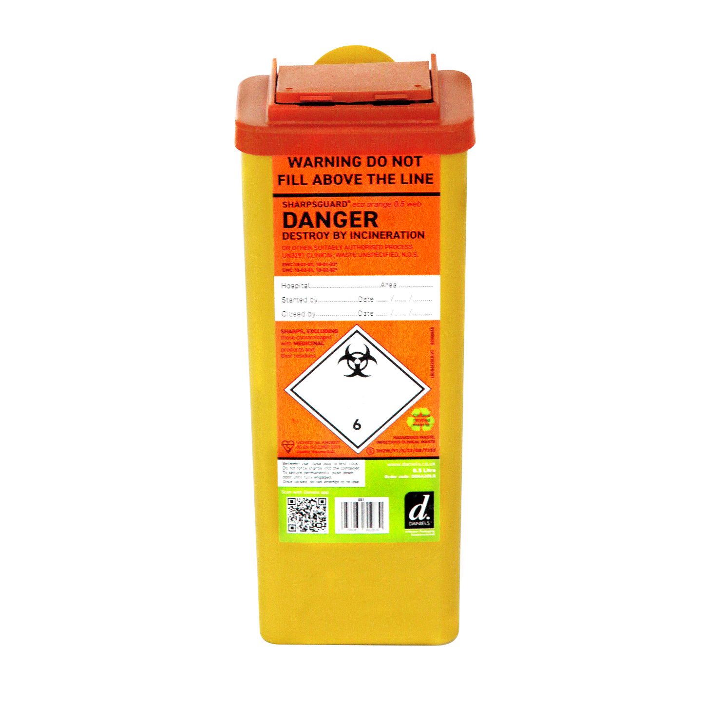 Sharpsguard Orange 0.5 Ltr Sharps Bin with Needle Remover