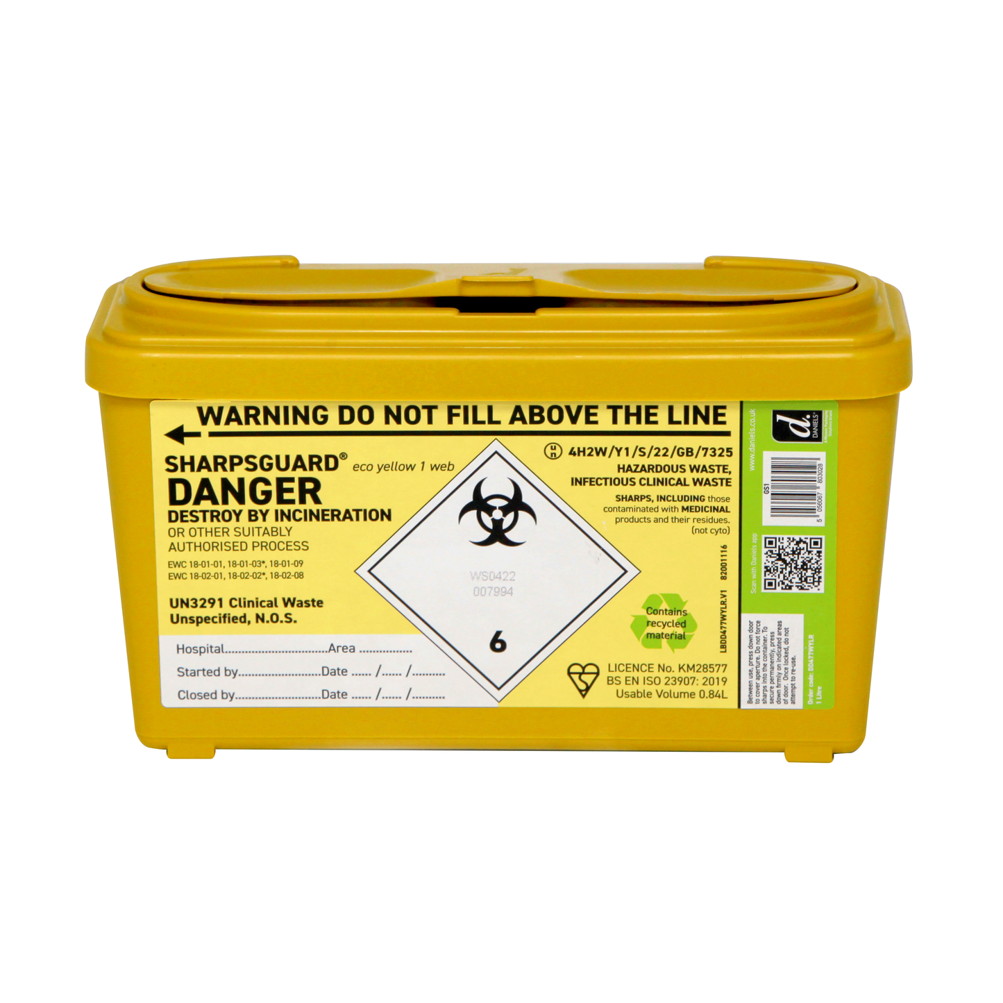 Sharpsguard Yellow 1 Litre Web Sharps Bin - Single