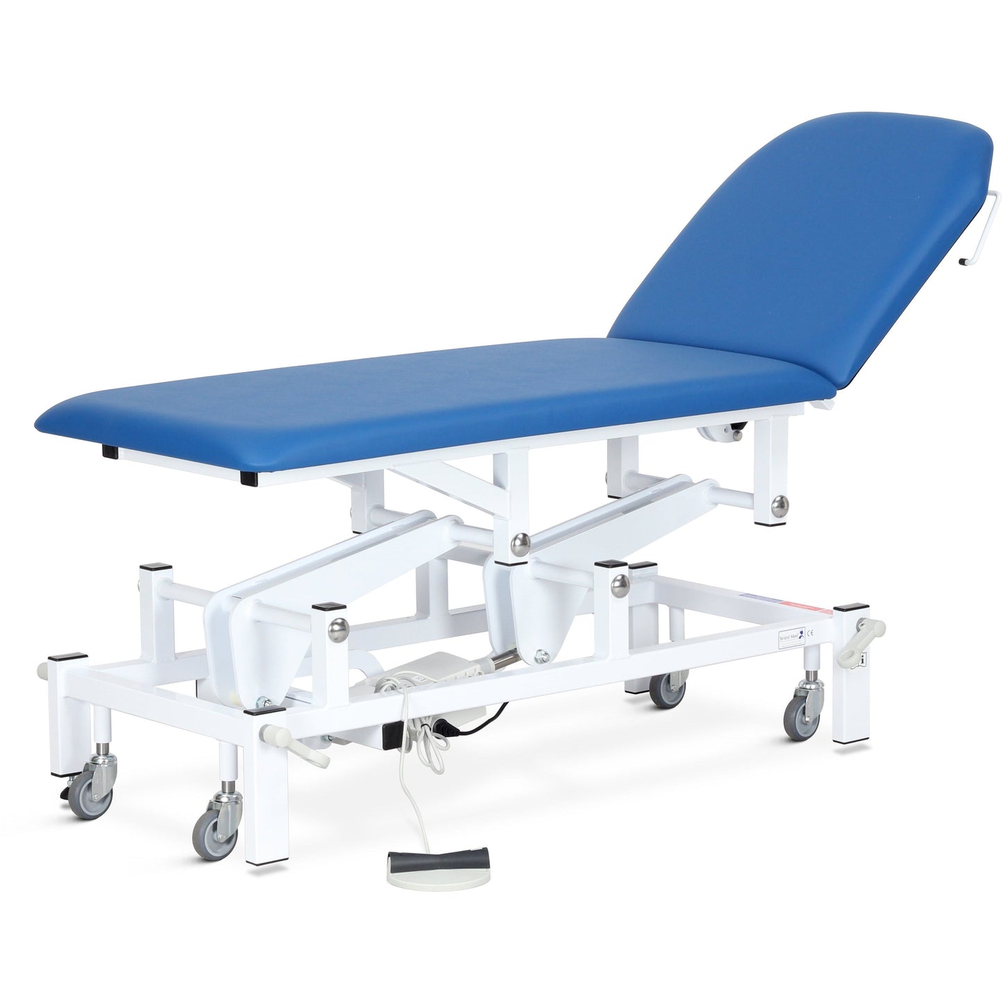 Two Section Examination / Treatment Couch - Variable Height - Electric - Footswitch - Vinyl - Bristol Blue