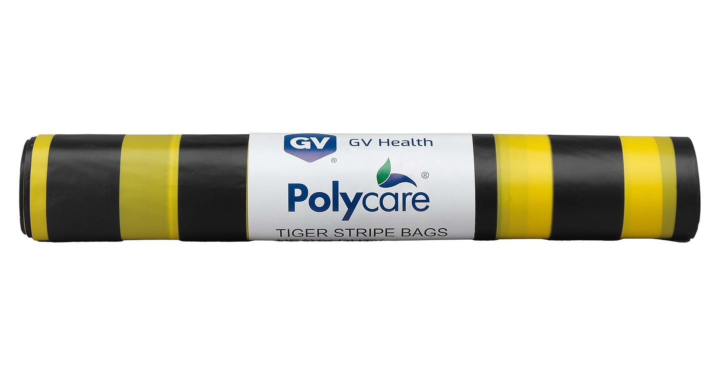 90L Tiger Stripe Polythene Waste Bag, Large, Heavy Duty 75mu - 1 Roll of 10