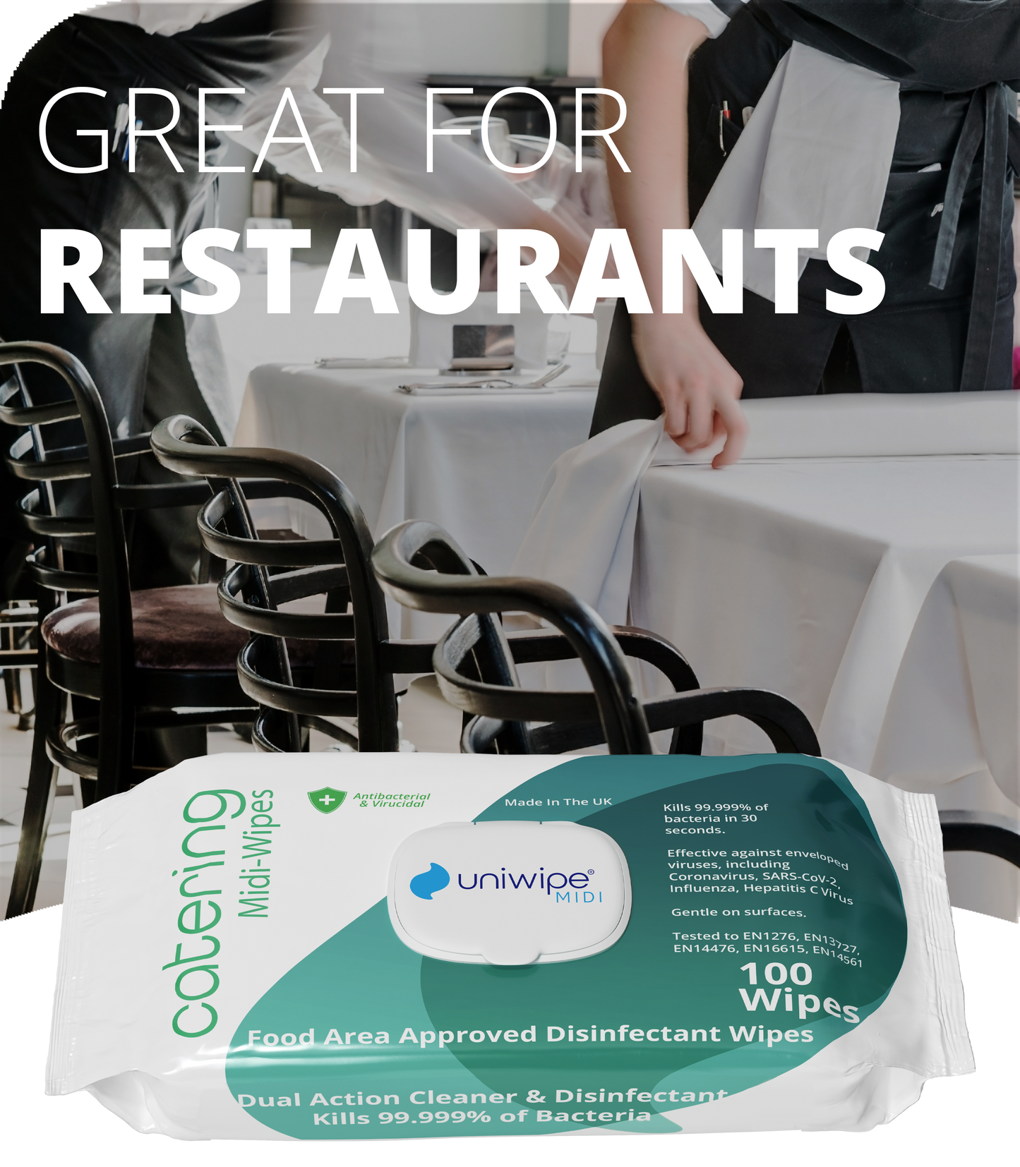 Uniwipe Catering Sanitising Midi-Wipes (Pack of 100)