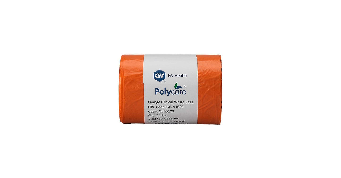 Orange - Medium Duty Clinical Waste Bags - Small 20L - Roll of 50