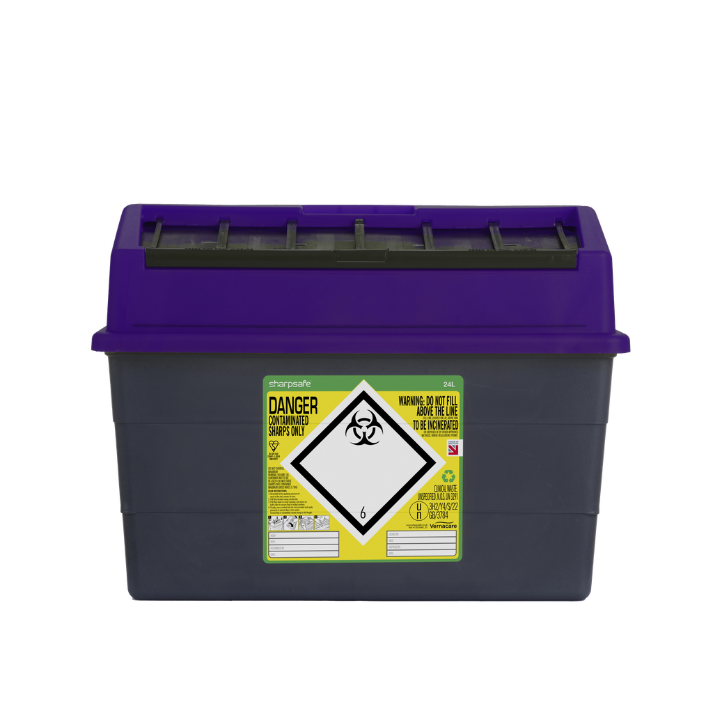 Sharpsafe® Grey Sharps Bin - Purple Lid