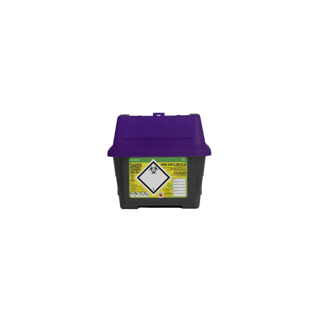 Sharpsafe® Grey Sharps Bin - Purple Lid