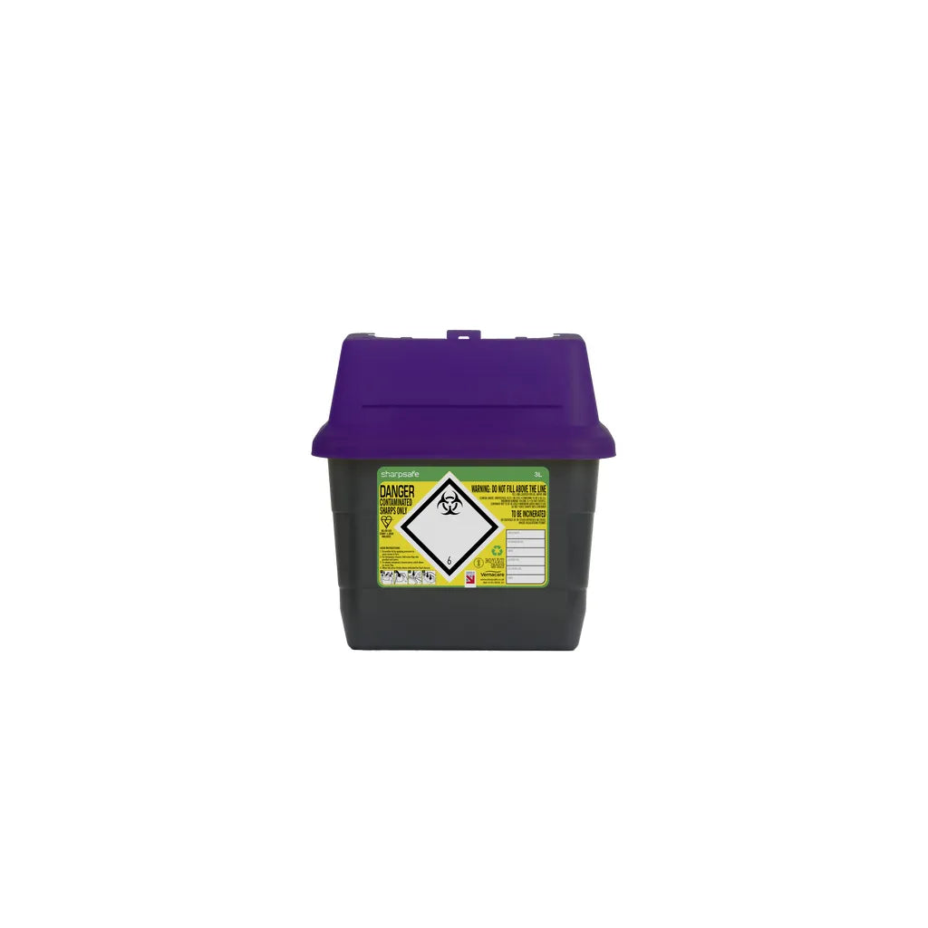 Sharpsafe® Grey Sharps Bin - Purple Lid