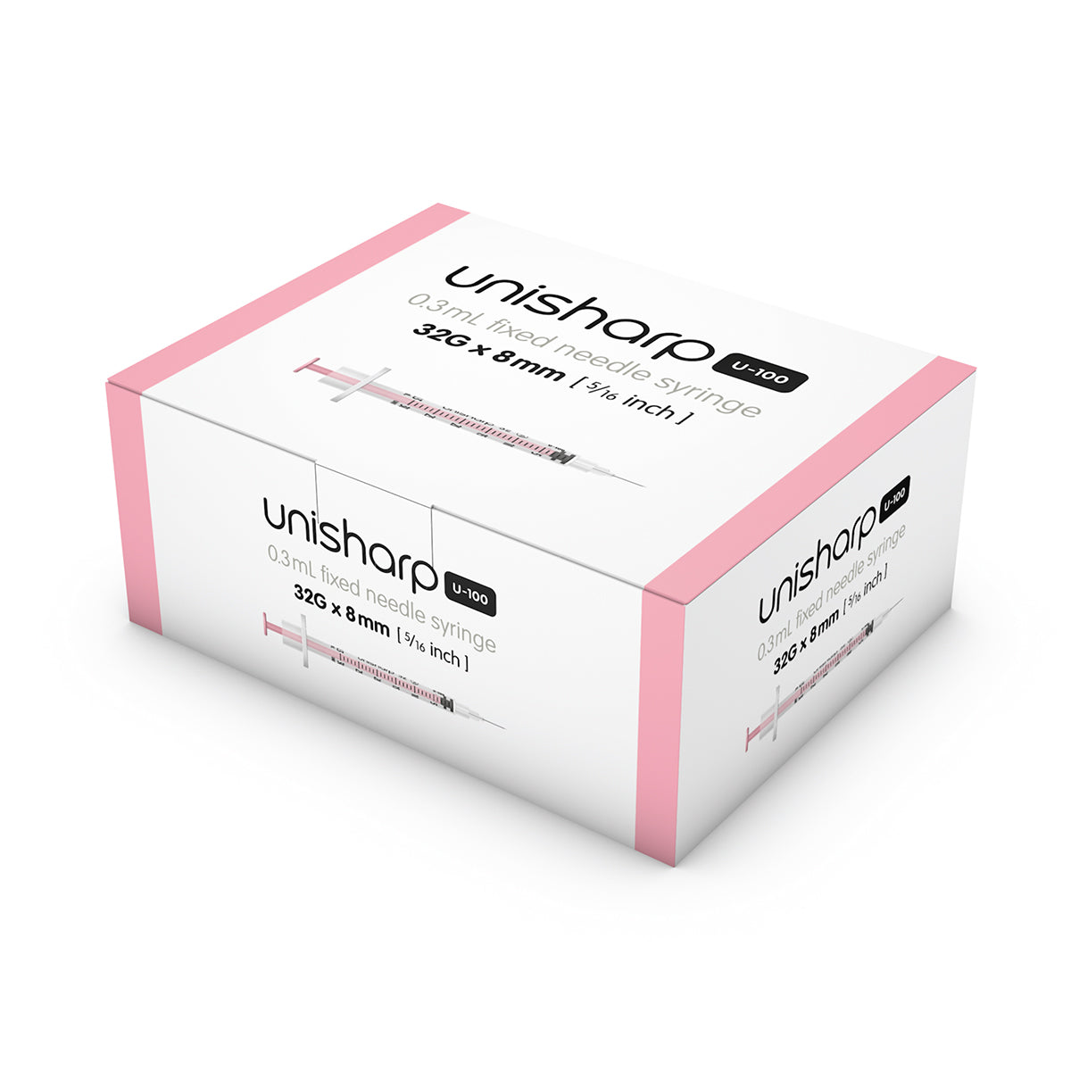 Unisharp 32G 0.3mL Fixed 8mm Needle Syringe - Box of 100