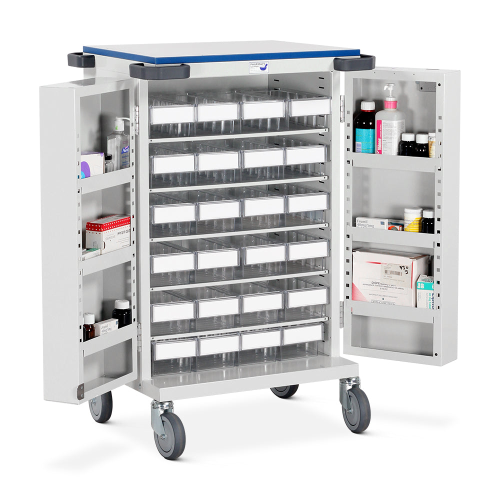 Unit Dosage Trolley - Double Door - Roll Type Pouch Pack - 24 Trays - High Security Bolt Lock