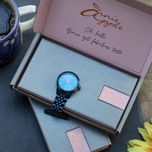 Annie Apple Nurses Fob Watch - Meraki - Rose Gold/Blue - Mesh - 35mm