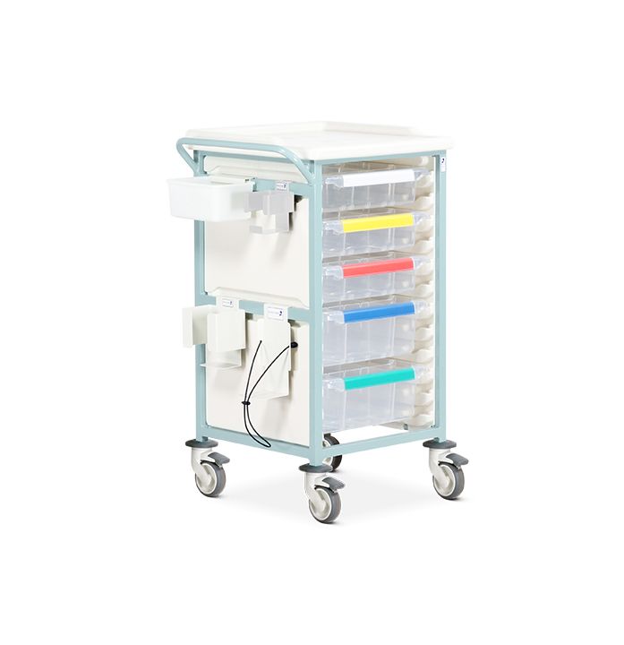 Caretray Trolley - Phlebotomy, Mild steel, No Door (3 x shallow trays, 2 x deep trays)