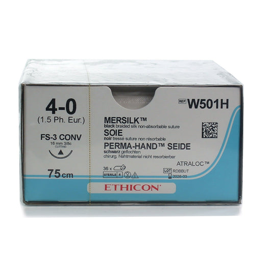 Mersilk Suture Cutting Needle: 16mm 75cm Black 4-0 1.5 x 36