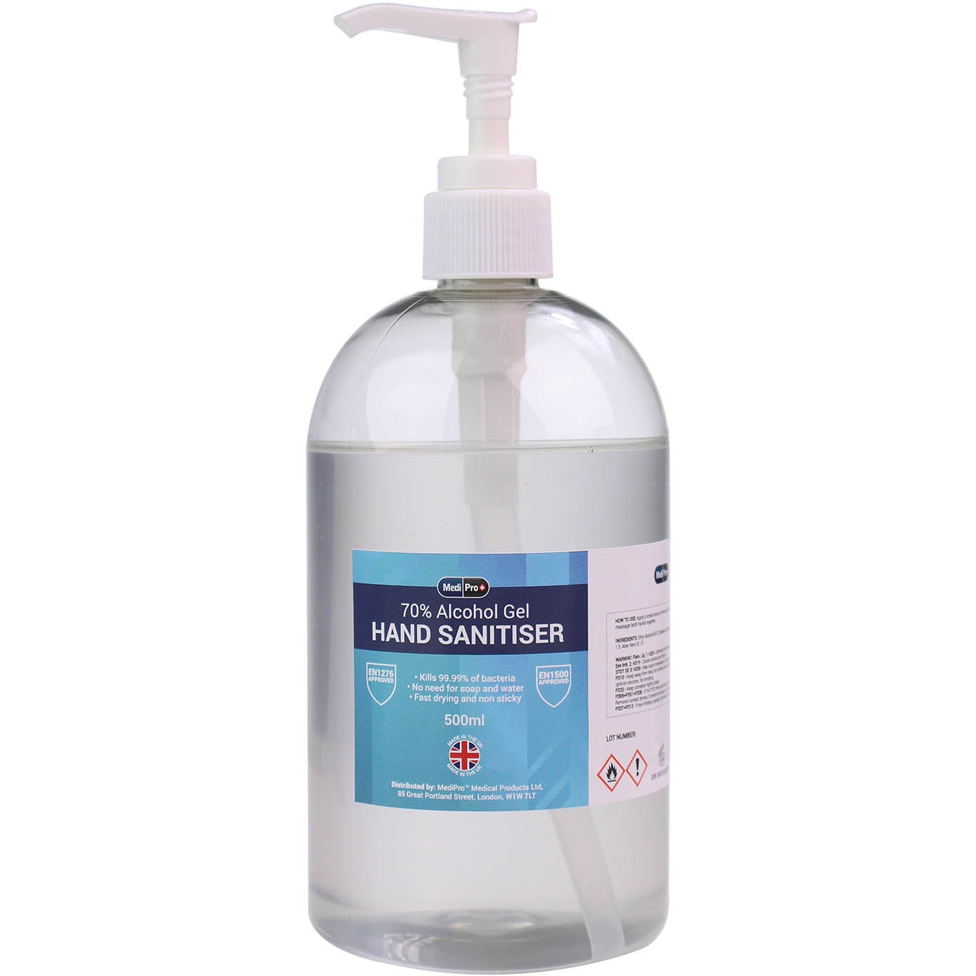 6 x 500ml MediPro 70% Alcohol Hand Sanitiser Gel (With Pump)