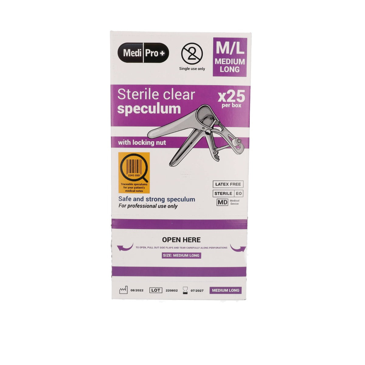 Medipro Vaginal Speculum with Lock - Box of 25 - Medium Long