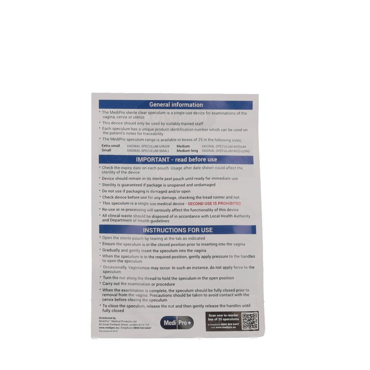 Medipro Vaginal Speculum with Lock - Box of 25 - Medium