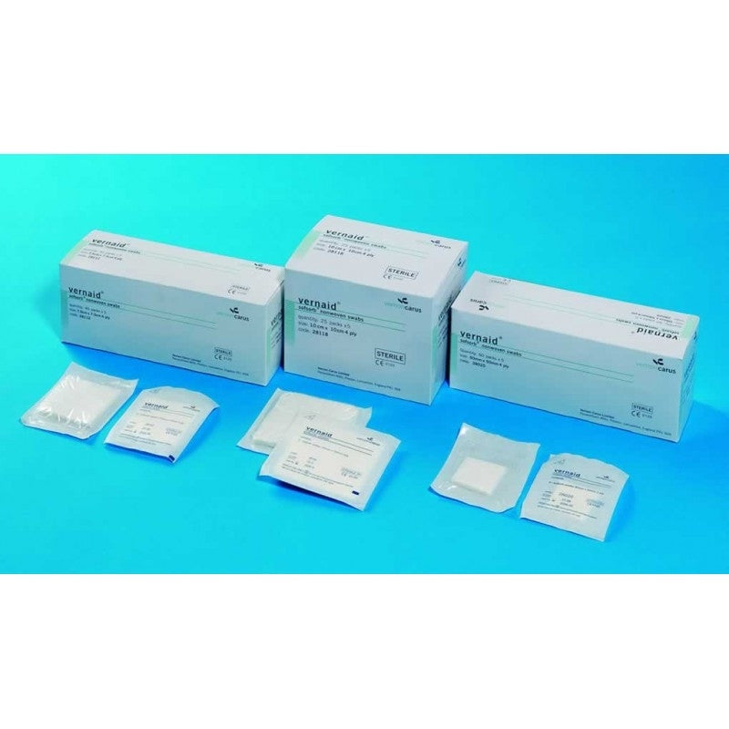 Softsorb Non-Woven 4 Ply Swabs - 10cm x 10cm - 25 Packs of 5