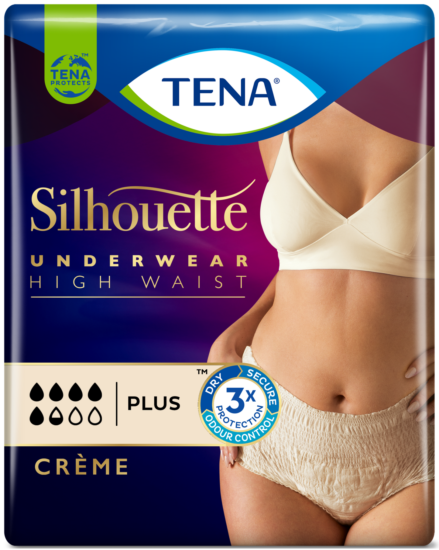 TENA Lady Silhouette Pants - Plus - High Waist - Creme - Medium - Pack of 9