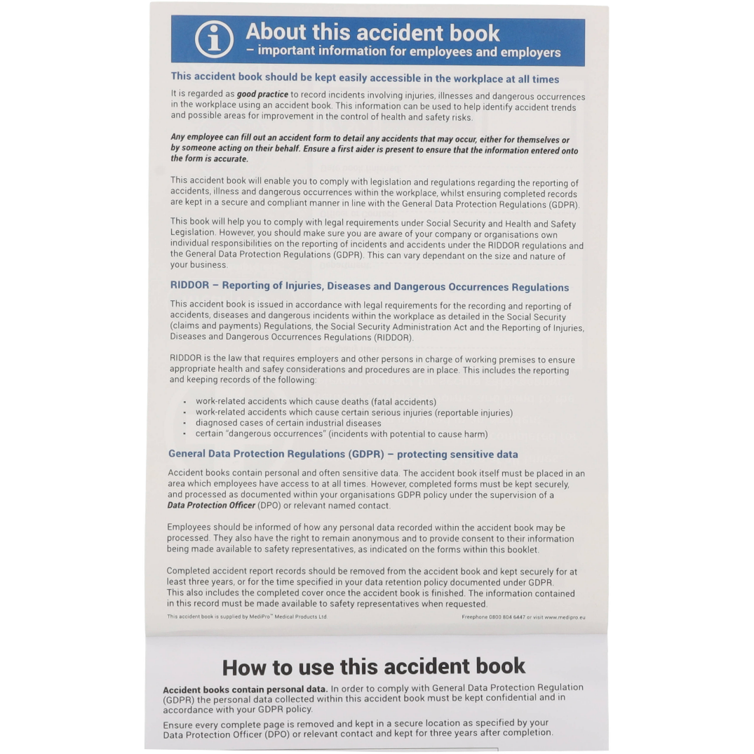 A4 Accident Book - GDPR Compliant - Medipro