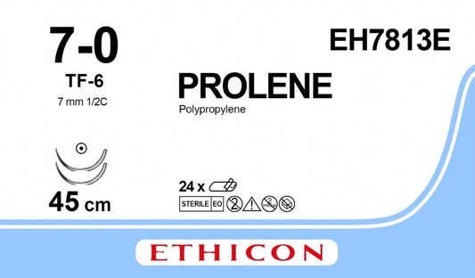 Prolene, Monofilament, Blue, 7-0, 45cm, 2xTaperpoint, 6.5mm, 1/2C - Box 24