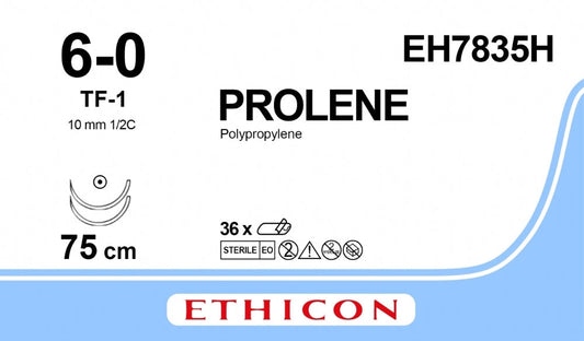 Prolene Suture, 30IN (75CM), 6-0, BLU, TF-1, 10mm, Box of 36