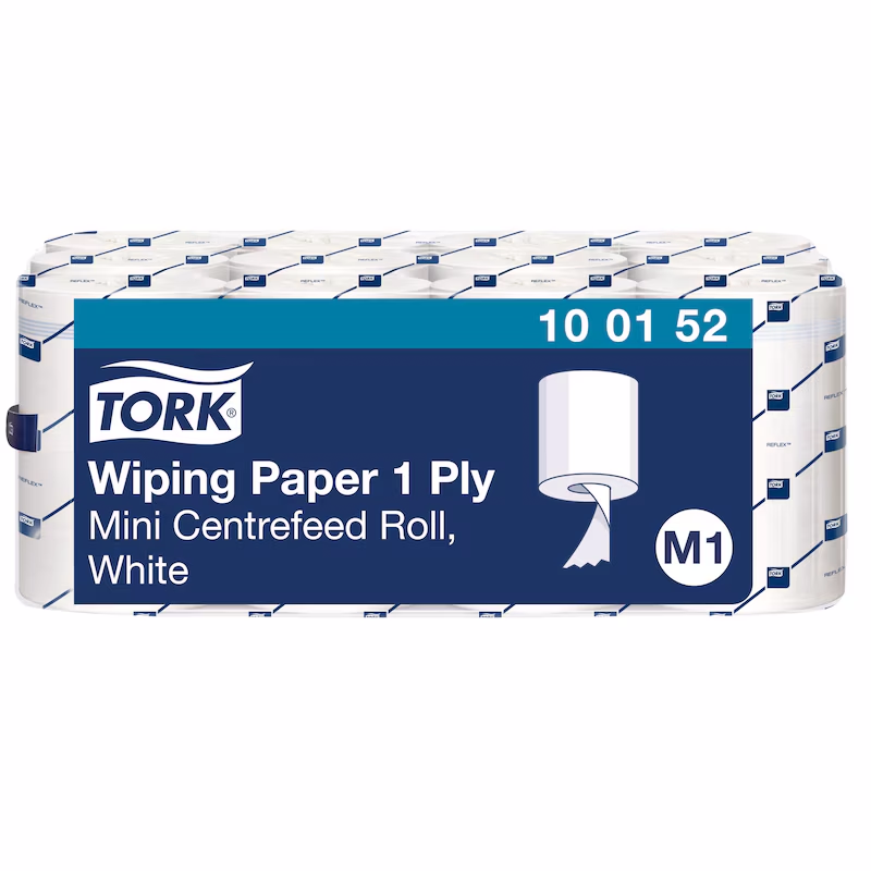 Tork White M1 Mini Centrefeed 1 Ply wiping Paper Roll 120M - Pack of 12