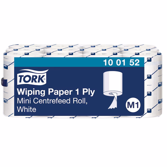 Tork White M1 Mini Centrefeed 1 Ply wiping Paper Roll 120M - Pack of 12