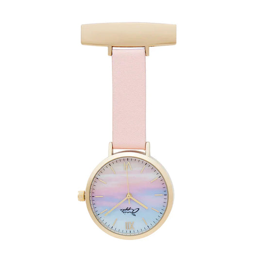 Annie Apple Nurses Fob Watch - Meraki - Sunset Gold - Pink Leather- 35mm