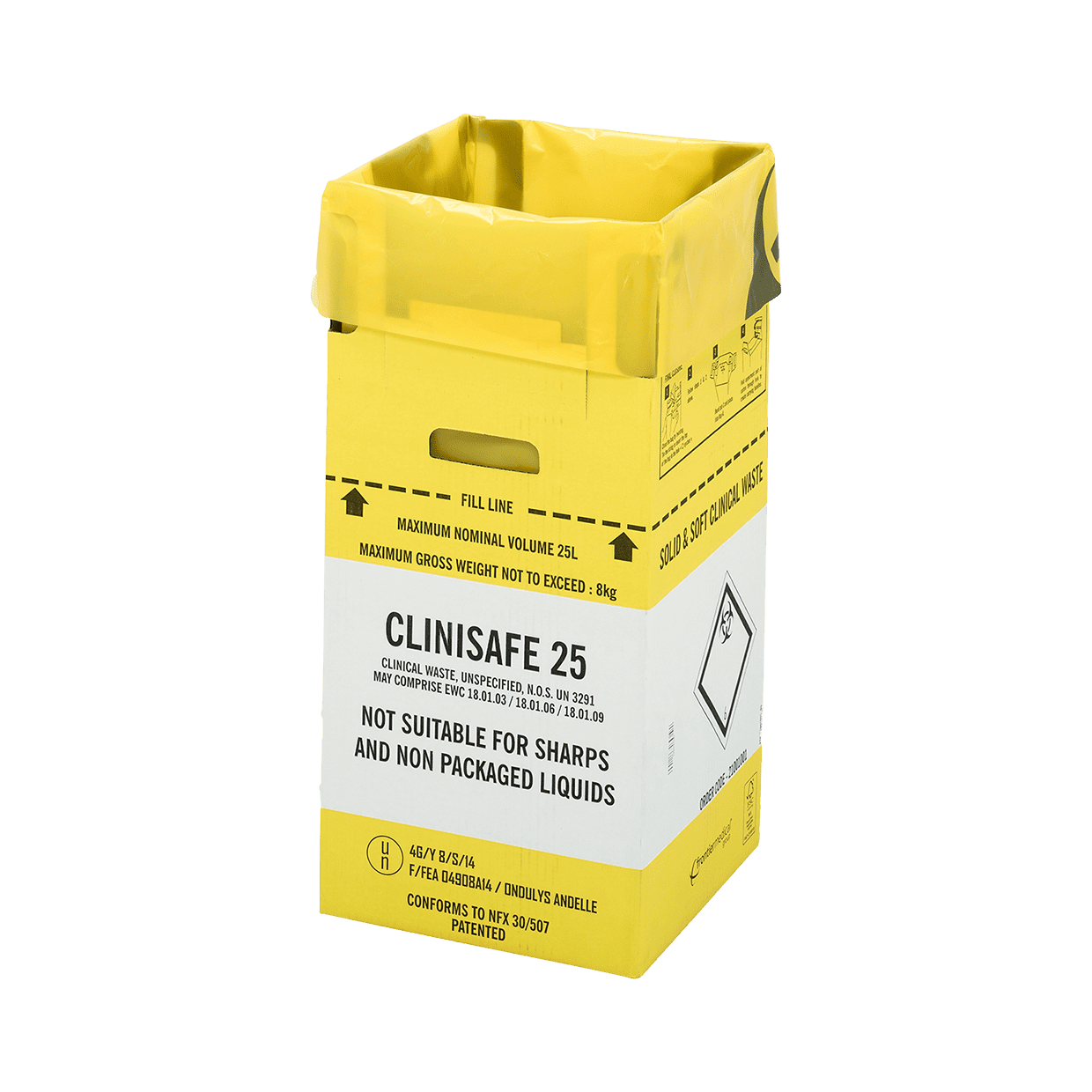 25 Litre Clinisafe Yellow Cardboard Carton x 10