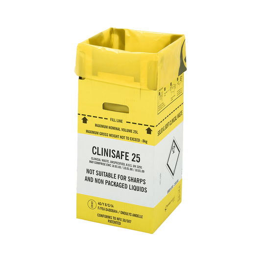 25 Litre Clinisafe Yellow Cardboard Carton x 10