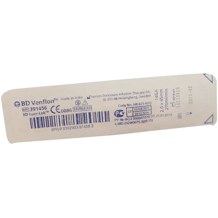 BD Venflon Peripheral IV Catheter Ported 14g, 45mm - Winged x 50