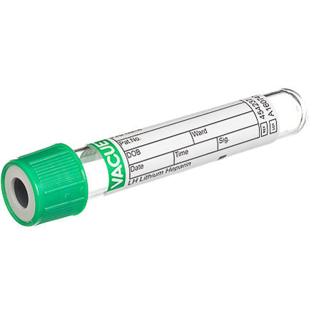 VACUETTE® Tube, LH, 2ml, 13x75mm, Green/White, Sterile  - Pack Of 50