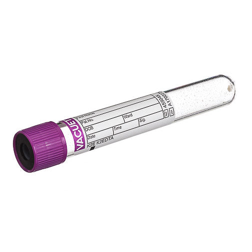 VACUETTE® TUBE 9 ml K2E K2EDTA - 16x100 lavender cap-black ring, non-ridged x 50