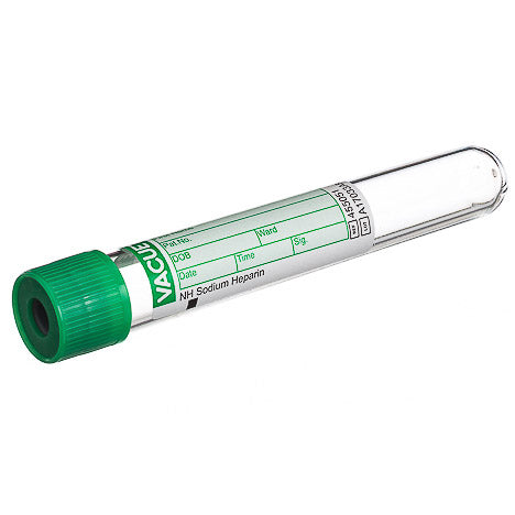 VACUETTE® TUBE 9 ml NH Sodium Heparin - 16x100 green cap-green ring, non-ridged x 50