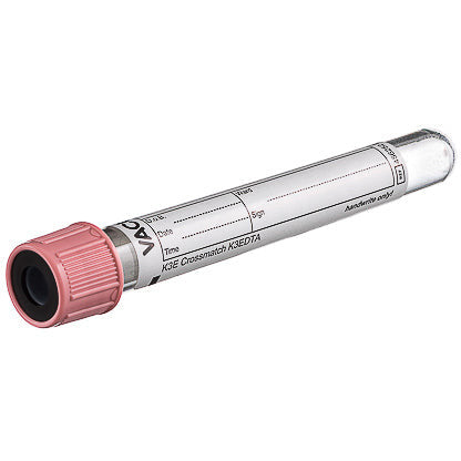 VACUETTE® TUBE 6 Ml K3E Crossmatch K3EDTA 13x100 Pink Cap-Black Ring, Special Label, Non-Ridged  - Pack Of 50