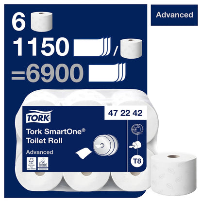 Tork SmartOne Toilet Roll Advanced 2Ply - 472242 -  Case of 6 x 1150 Sheets
