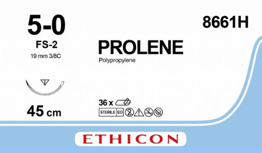 PROLENE, monofilament, blue, 5-0, 45cm, Reverse cutting, 19mm, 3/8C, box of 36