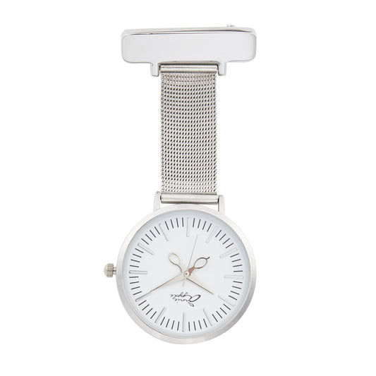 Annie Apple Nurses Fob Watch - Aurora - White/Silver - Mesh - 35mm