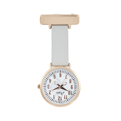 Annie Apple Nurses Fob Watch - Aurora - Marble/Rose Gold/Grey - Leather - 35mm