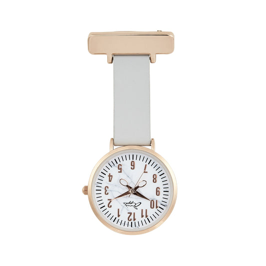 Annie Apple Nurses Fob Watch - Aurora - Marble/Rose Gold/Grey - Leather - 35mm