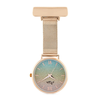 Annie Apple Nurses Fob Watch - Aurora - Glitter Rainbow/Rose Gold - Mesh - 35mm